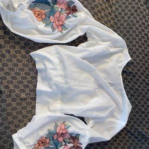 white shein blouse top shirt with flower design